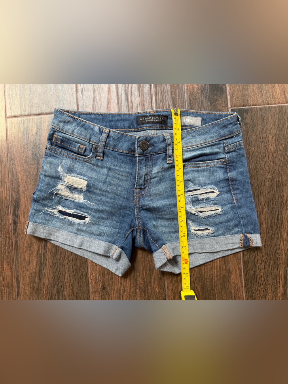 Aeropostale Distressed Blue Denim Women's Jean Shorts midi 00